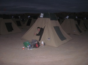 Tent 4, Camp 1, the night before the first marathon of the week . . .
